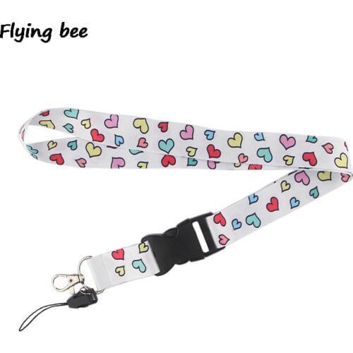 Flyingbee Women fashion cute heart Lanyard Phone Rope Keychains Phone Lanyard for Keys ID Card Cartoon Lanyards X0466