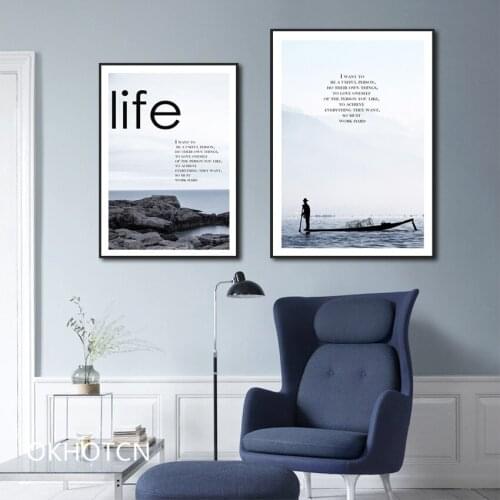 Nordic Simple Seascape Decorative Canvas Painting Life Quotes Poster Wall Art Pictures For Living Room Aesthetic Room Decor