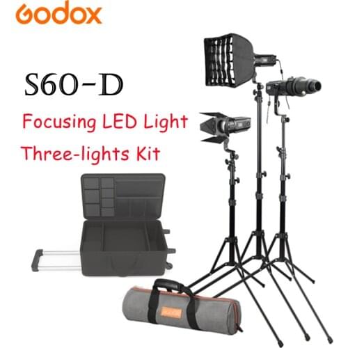 NEW Godox S60-D 60W Focusing LED Light Three-Lights Kit Atmosphere Lamp Continuous adjustable Spotlight For Professional Studio