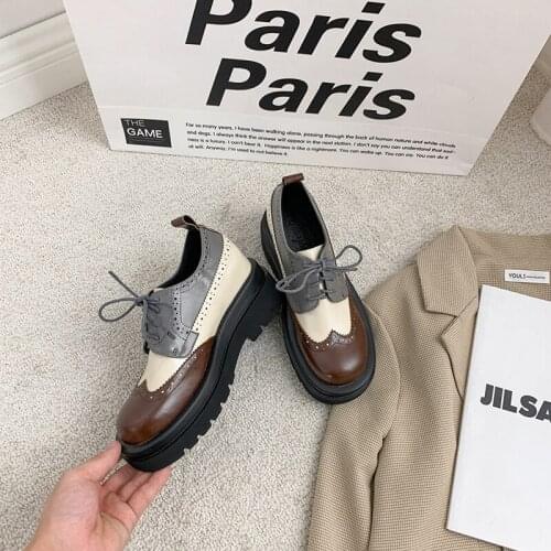 Lace Up Bullock Shoes Women Wedge Pumps Designer Patchwork Platform Round Toe Loafers Heightening Oxford Casual Zapatos De Mujer