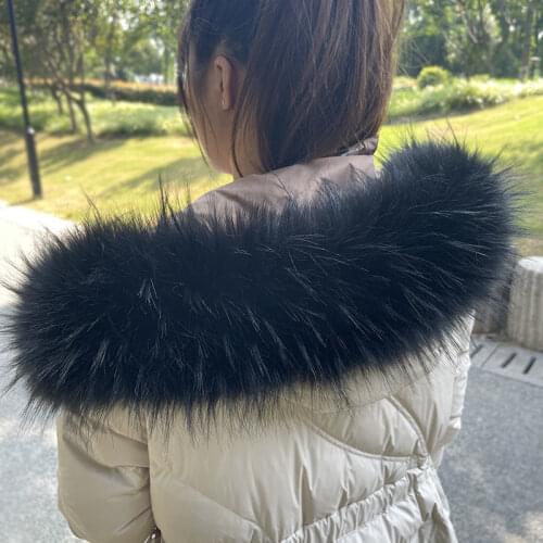Faux Fur Collar For Parkas Coats luxury Warm Fox Raccoon Scarf Women Large Scarves Male Down jacket Fur Collar Fabric Soft Black