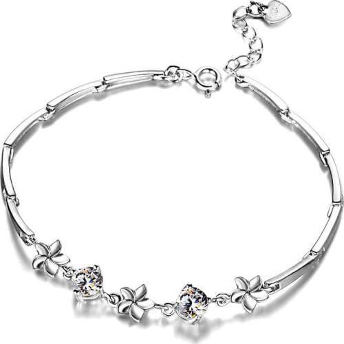 High Quality 925 Sterling Silver Flower Bracelet Cubic Zirconia Gorgeous Jewelry for Women Smooth Silver Chain