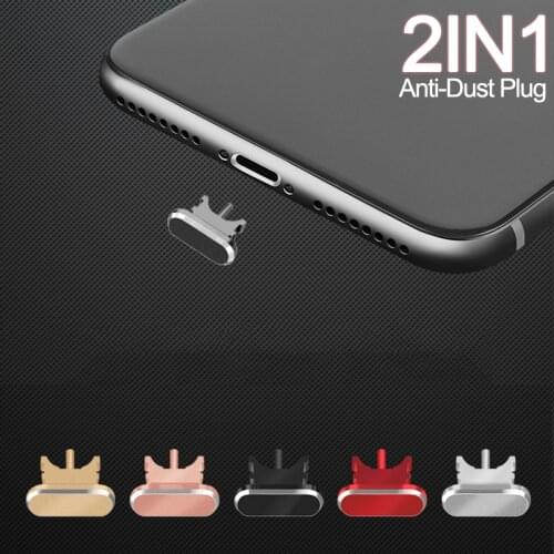Anti Metal Dust Plug Mobile Phone Card Retrieve Card Pin 2 IN 1 for Charger Port Dock Plug Cover for Apple iPhone Accessories
