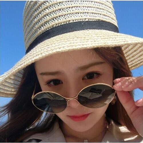 Fashion Unique Design Big Oval Sunglasses Metal Women Men Glasses UV400