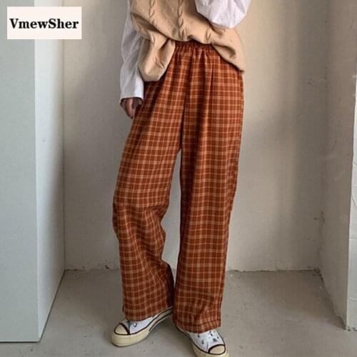 VmewSher Plaid Pants Women Summer Female Wide Leg Pants Korean Style High Waist Checkered Pants loose Trousers Women Harajuku