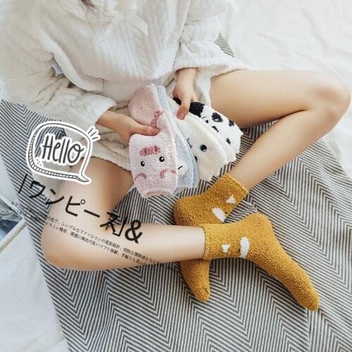 Women Fuzzy Socks 2021 Autumn Winter Coral Fleece Socks Warm Funny Cartoon Animal Thicken Comfortable Girl Style Home Socks