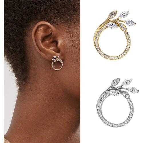 European and American earrings women circle diamond branches and leaves earrings round zircon earrings retro new twisted jewelry