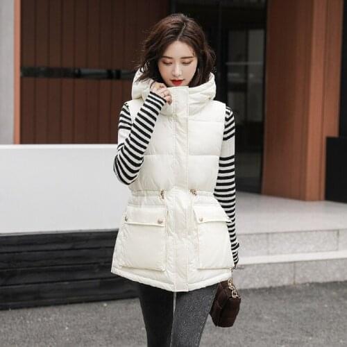Womens Slim Winter Vests Hooded Solid Cotton Padded Ladies Casual Sleeveless Jacket Pockets Autumn Fashion Waistcoat for Female