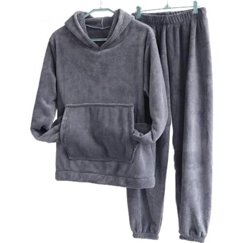 Women Pajamas Set Winter Warm Flannel Pajamas Homewear Thick Female Sleepwear Plush Pyjamas Suit Sweatshirt Hoodies Solid Color