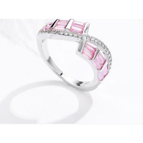 Everoyal New Fashion Women Silver 925 Finger Rings Jewelry Female Vintage Crystal Pink Geometric Rings For Girls Accessories Hot