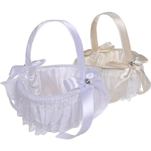 1Pc Handmade Lace Flower Basket for Wedding Ceremony DIY Ceremonial Activities Decoration Supplies