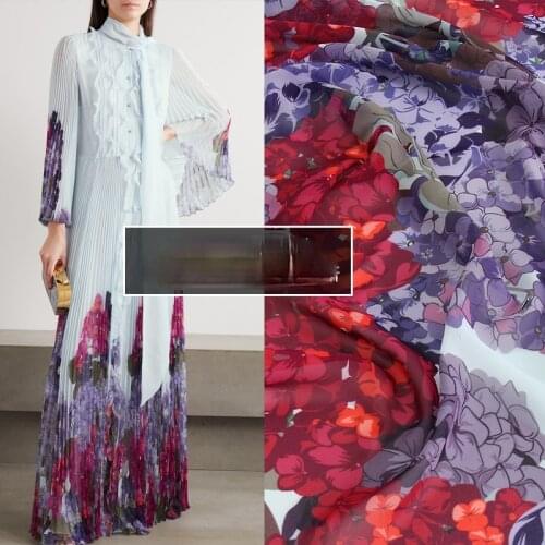 145cm*100cm designer fabric European style printed spring and summer purple hydrangea chiffon handmade fabric sewin for dress