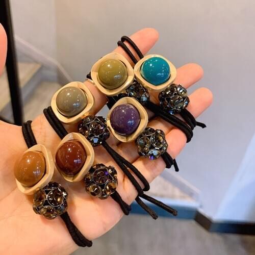 36pcs/lot DIY Simple Multi Beads Czech Drill Rubber Bands Elasticity SuperFlash Hair Bands Styling Tools Accessories HA1533