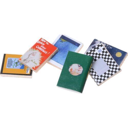6pcs 1/12 Colorful Wooden Miniature Dollhouse Books Classic Pretend Play Furniture Toys Cute Gifts Presents