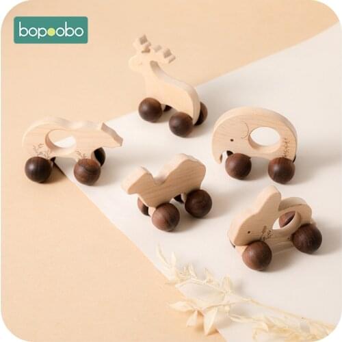 Bopoobo 1PCS Wooden Toys Beech Wood Animal bunny polar bear car Blocks Educational Montessori Toys Baby Newborn Wooden Toy Baby