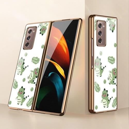 Z Fold 2 Funda Case for Samsung Galaxy Z Fold 2 W21 Z Flip Lovely Dinosaur Pattern Tempered Glass Coque Phone Case Cover Z Flip