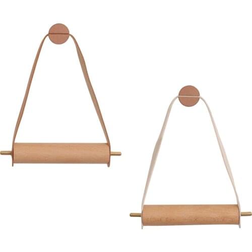 Wooden PU Rope Towel Toilet Paper Roll Holder Rack Wall Mounted for Home
