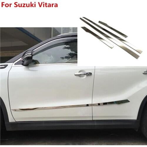 For Suzuki Vitara 2016 2017 2018 2019 2020 car styling stainless steel Side Door Body trim sticks Strips Molding 4pcs decoration