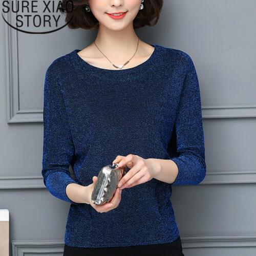 Womens tops and blouses blusas mujer de moda 2021 plus size women Solid O-Neck Full women long sleeve shirts 2015 50