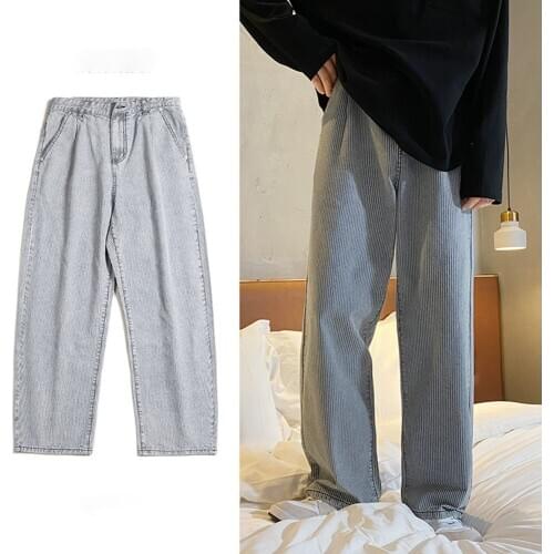 Retro Jeans Mens Fashion Washed Striped Casual Straight Jean Pants Men Streetwear Mens Denim Trousers