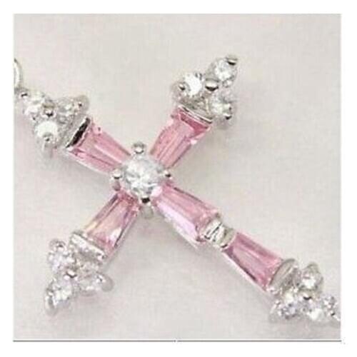 Hot sale Italian pink CZ zircon cross pendant necklace with 18"