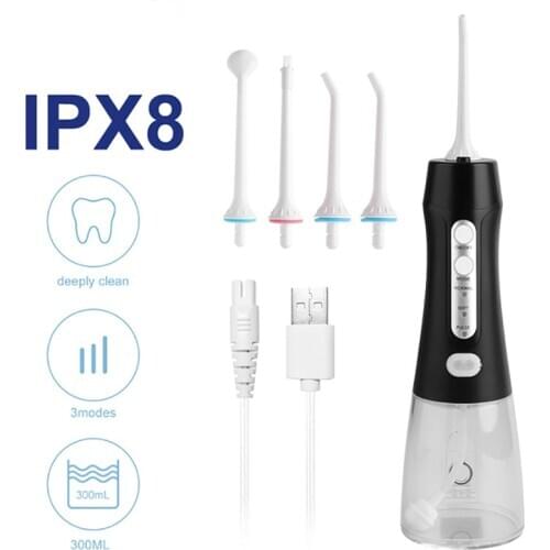 Cordless Water Flosser Rechargeable Portable Oral Irrigator for Travel and Home, 300ml, 3 Jet Tips, Waterproof Teeth Cleaner