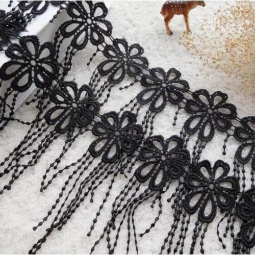 5 Meters 17.5cm Width Black Flower Exquisite DIY Fringe Lace Tassel Lace Applique Sewing Trims