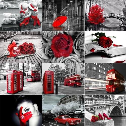 Full Square / Round Diamond Embroidery Mosaic Home Decoration Crafts Set Gift5D DIY Diamond Painting Black and White Red Series