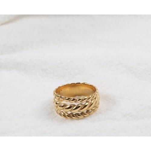 Stainless Steel Ring Irregular Wide Thread Gold Old Twist For Womens Statement Punk Steampunk Wedding Accessories Jewellery