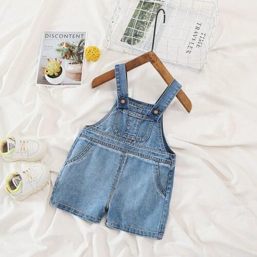 Toddler Kids Overalls 2021 Summer Ne Baby Girls Boys Korean Solid Color Denim Jumpsuits Baby Casual Suspender Shorts Kids Pants