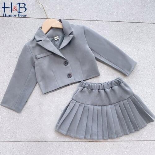 Humor Bear Girls Clothes Set Spring Autumn Long Sleeve Jacket Suit Buttons Two-Piece Jacket And Short Skirt Toddler Clothes