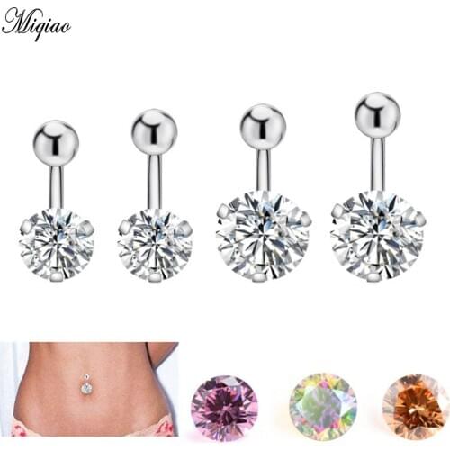 Miqiao 1pc Navel Belly Button Ring Glitter Decor Zirconium Three Claw Piercing Jewelry 8-10mm
