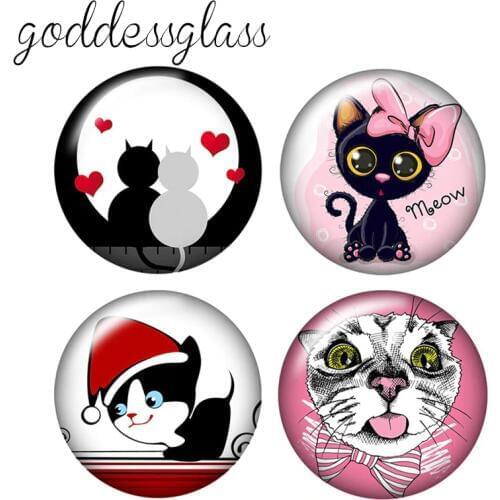 Fashion Lovely cartoon cats 10pcs 12mm/18mm/20mm/25mm Round photo glass cabochon demo flat back Making findings ZB0468