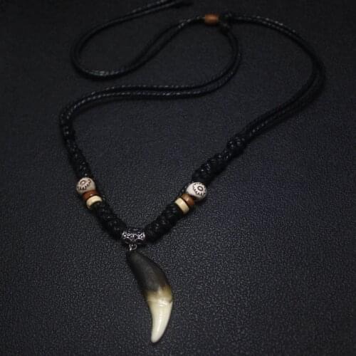 Wolf Tooth Necklace Man Fashion Ornaments Black rope Rock Pendant Ethnic Style Retro