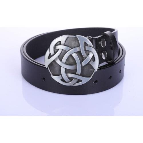 Cowboy belt Vintage pattern Zinc alloy smooth buckle Mens leather belt 1.5