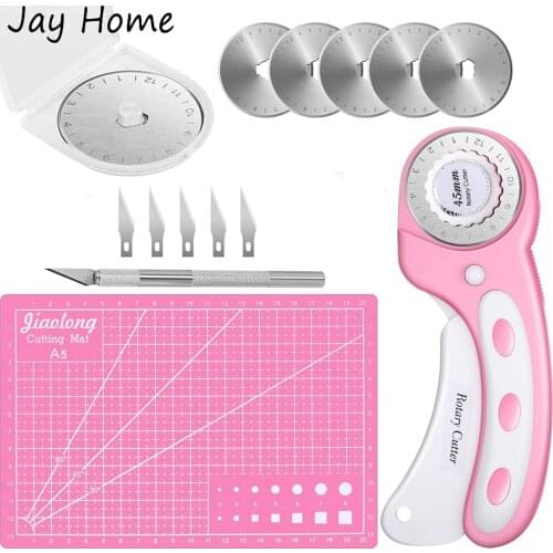 4PCS Rotary Cutter Tool Kit 45mm Rotary Cutter with 5Replacement Blades & A5 Cutting Mat & Precision Knife for Quilting Craft