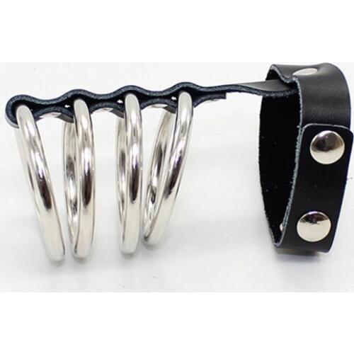 Stainless Steel Penis Rings Set Sleeves Cockring Real Leather Cock Ring S&M Sex Toy for Couple Adult Men Male Chastity Belts