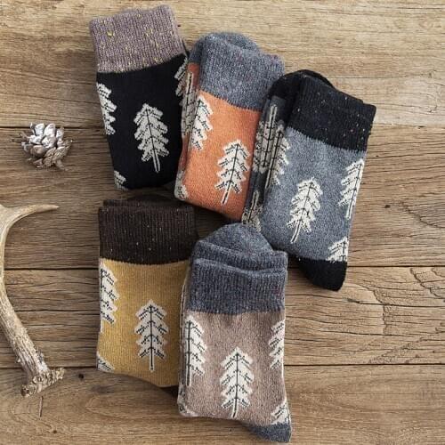 Warm Women Socks with Striped Dotted for Autumn and Winter Happy Cute Socks Christmas Tree Print Kawaii Middle Tube Socks Woman