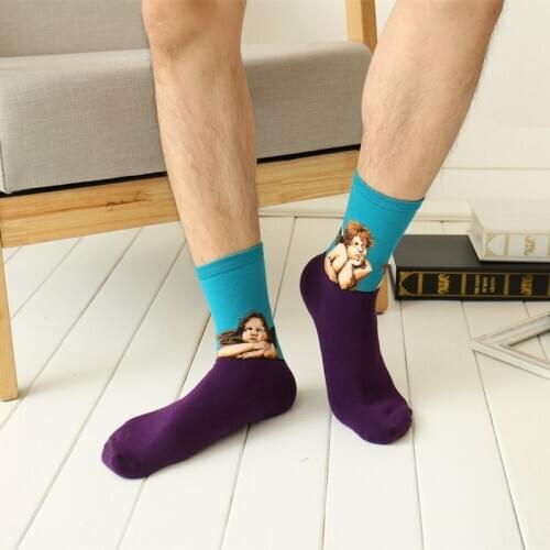 Hot Starry Night Autumn Winter Retro Men Cotton Socks Personality Art Van Gogh Mural World Famous Painting Funny Happy Socks