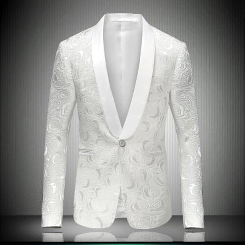 White Blazer Men Brand New Single Button Party Costume Prom Wedding Groom Singer Dancing Dress Gentleman Outerwear 8660