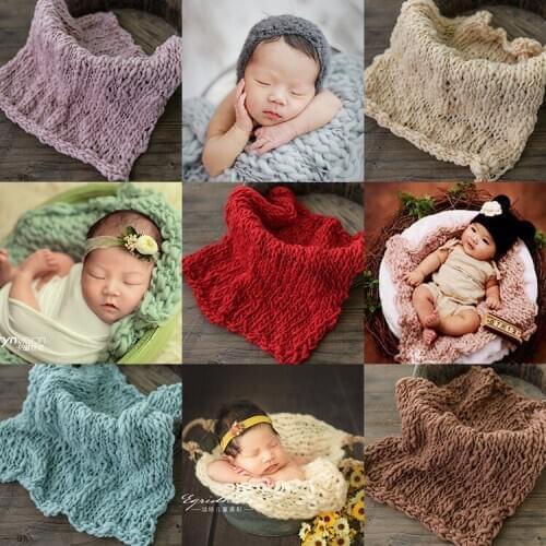 Jane Z Ann Newborn 100 days children photography matching level hollow knitting small blanket props cushion multicolor 50x50cm