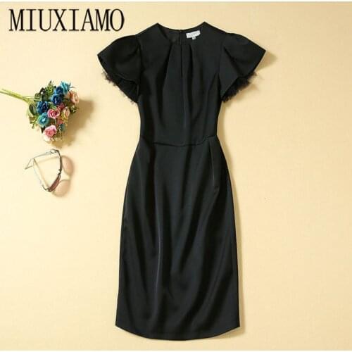 MIUXIMAO 2020 Fall Dress Women Party Lace Dress Diamonds O-neck Office Lady Casual Black Dress Women Vestidos