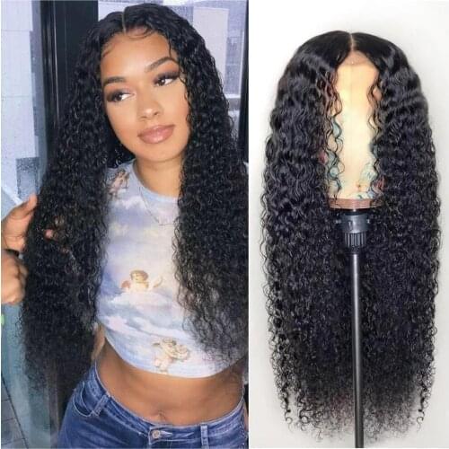 4x4 Lace Closure Wig Human Hair Pre Plucked 180 Density Kinky Curly Wig With Bangs For Black Women Jerry Curly Closure Wig