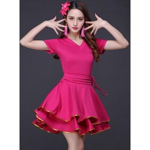 Short-Sleeve V-Neck Show Thin Waist Latin Dance Dress Female Ballroom Performance Costumes Administrative Levels Feeling