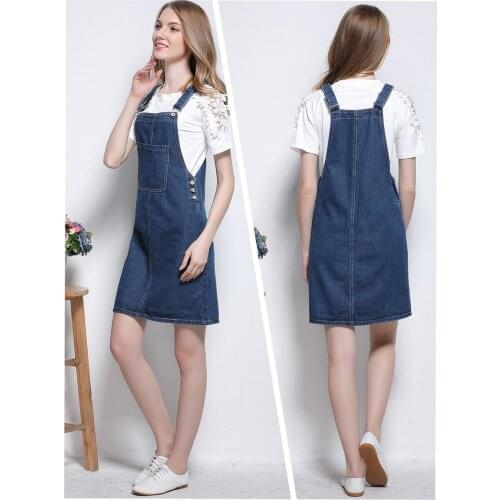 Denim Dress Female Girls Denim Strap Dress Plus Size Big Pocket Summer Short Dress Women Jean Dress Strap Overalls