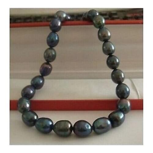 Stunning 10-11mm baroque peacock green pearl necklace18inch14k