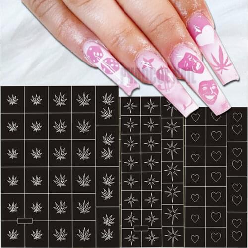 Luxury Designer Stickers Decal Airbrush Nail Art Stencil Sheet Template Resuable Print Acrylic Manicure Tools