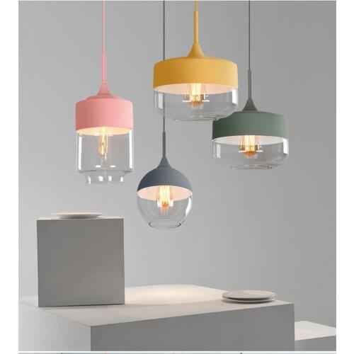 Macaron Glass Pendant Lights Nordic Modern Minimalist Restaurant Cafe Cafe Bedroom Head Idea LED Light Fixtures Retro Lamps