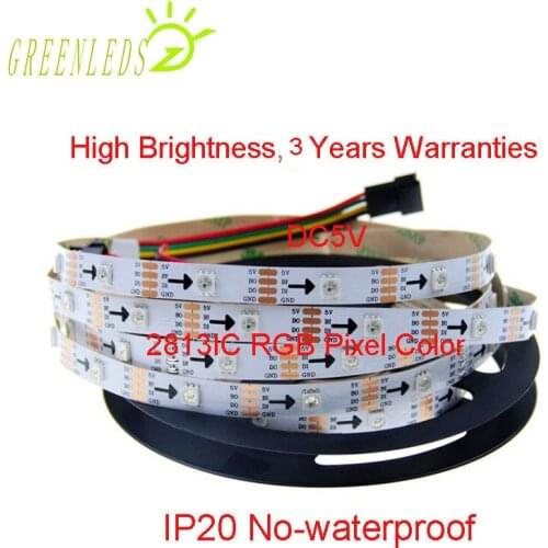 LED Strips IP20/67 30LEDs per Meter 2813IC RGB Pixel Color 7.2w/m DC5V Flexible Strips With 3 Years Warranties