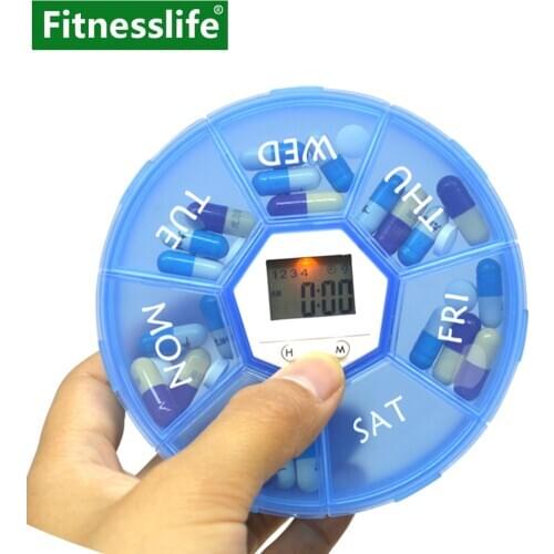 Pill Box Organizer Case Container Dispenser Medicine Large 7 Days Weekly am pm LED Timer Reminder Alarm Clock Tablets Storage